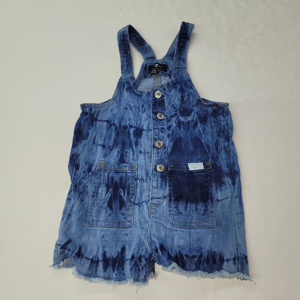 7 For All Mankind Toddler Girls Tie Dye‎ Denim Shortalls 24M Blue Frayed Hem